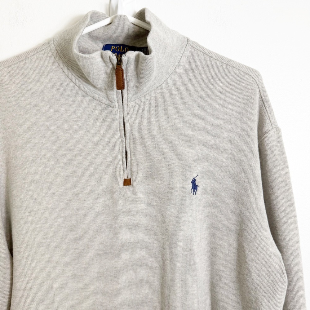 Polo Ralph Lauren Quarter Zip Pullover Men Large Gray Cotton Knit Sweater